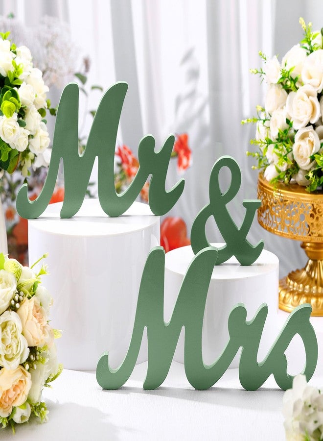 AceOrbit Sage Green Mr & Mrs Sign Table Decor Rustic Wooden Freestanding Letters Table Centerpieces Sage Green Wedding Wooden Photo Booth Props for Wedding Party Decorations Supplies - Image 1